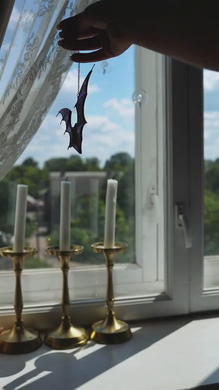 Stained Glass Halloween Suncatcher Set: Bat, Spider & Vampire Window Decor