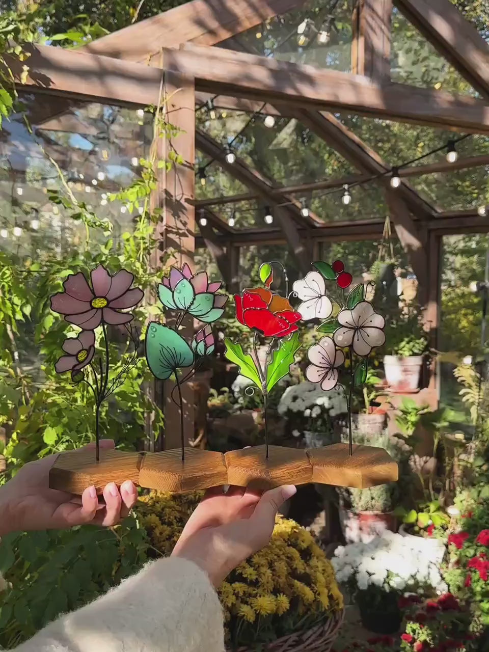 Stained Glass Holly Plant Stake (December Birth Flower)