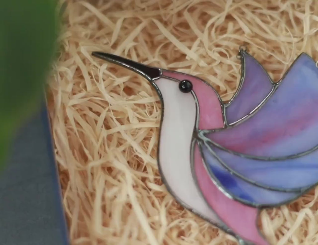 Handmade stained glass hummingbird suncatcher