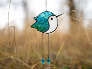 Hummingbird stained glass window hangings, Round Bird gifts for bird lovers, Bird suncatcher