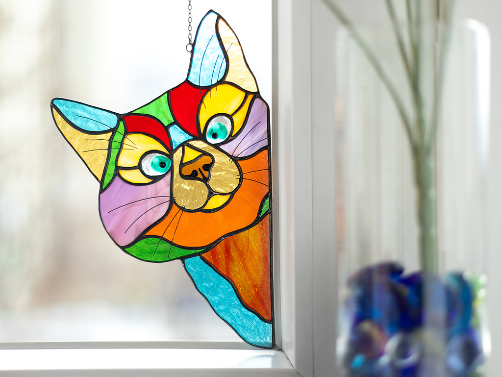 Stained Glass Peeking Cat Suncatcher