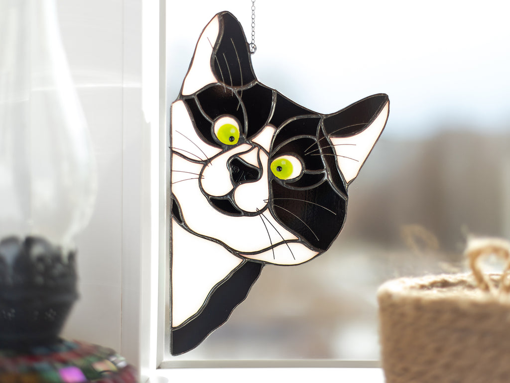 Stained Glass Peeking Cat Suncatcher