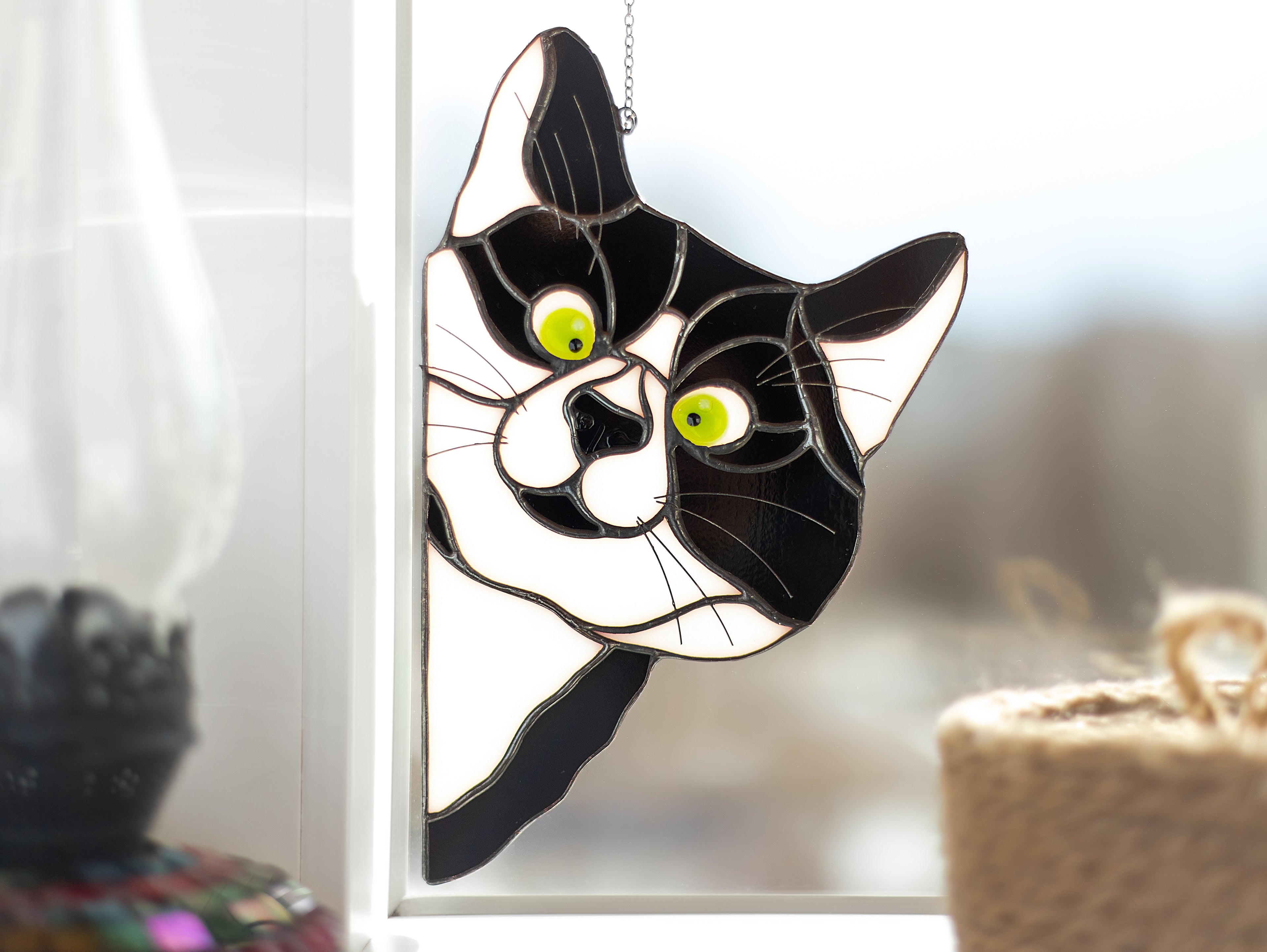 Peeking Cat Stained Glass Suncatcher, Mothers Day Gifts