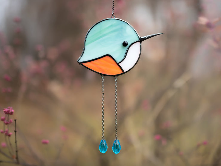 Hummingbird stained glass window hangings, Round Bird gifts for bird l –  Venus Glass Art