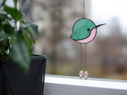 Hummingbird stained glass window hangings, Round Bird gifts for bird lovers, Bird suncatcher