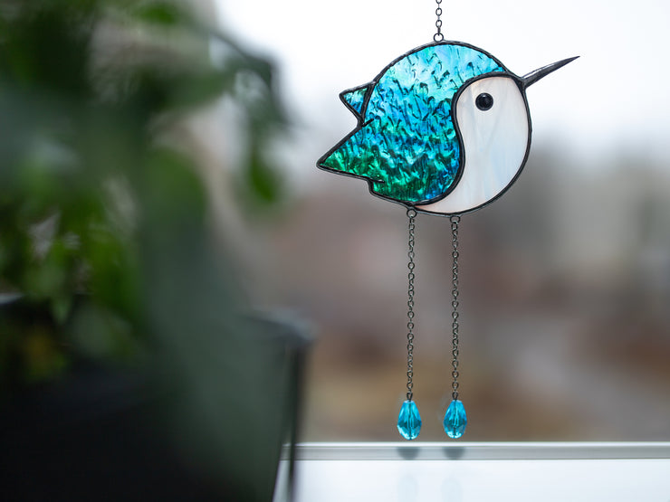 Hummingbird stained glass window hangings, Round Bird gifts for bird l –  Venus Glass Art