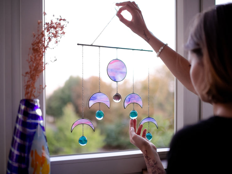 Moon Phase Hanging Suncatcher for Window and Wall