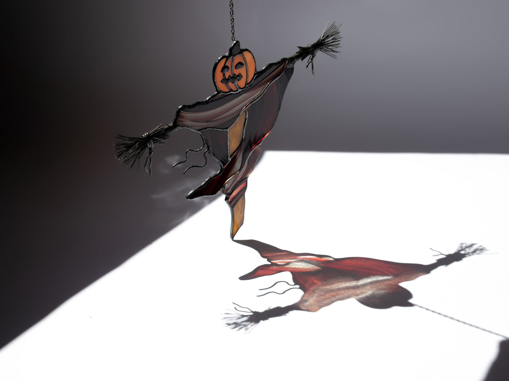 Halloween stained glass Scarecrow pumpkin decor Scary halloween decorations