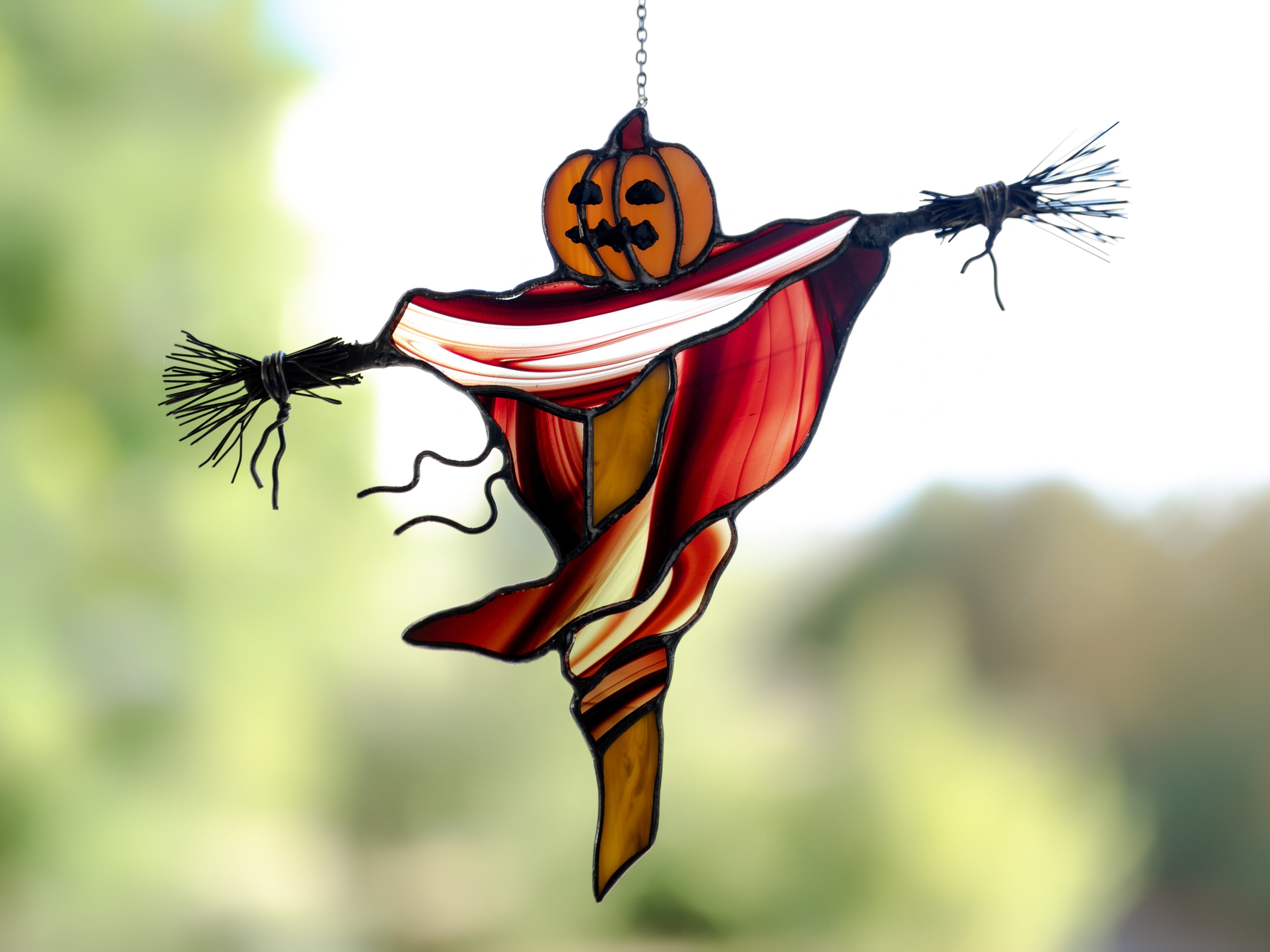 Halloween stained glass Scarecrow pumpkin decor Scary halloween decorations