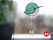 Hummingbird stained glass window hangings, Round Bird gifts for bird lovers, Bird suncatcher