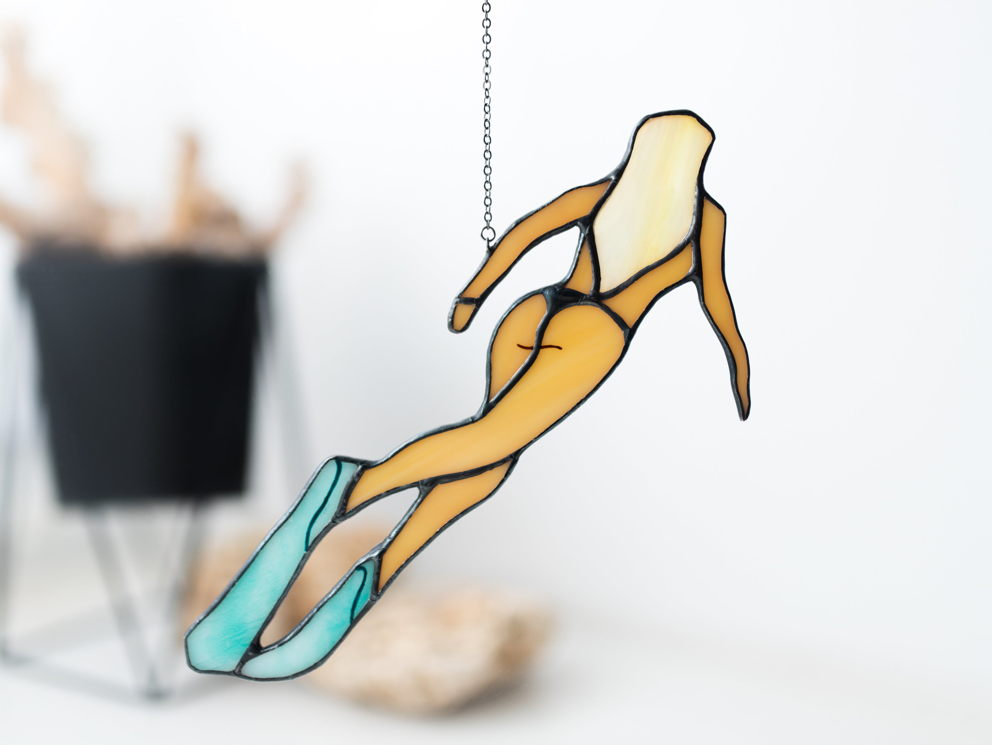Stained Glass Diving Girl Suncatcher - Unique Beach House Decor