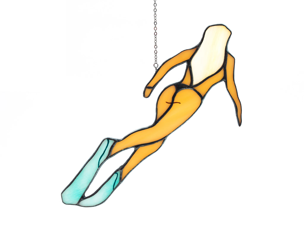 Stained Glass Diving Girl Suncatcher - Unique Beach House Decor