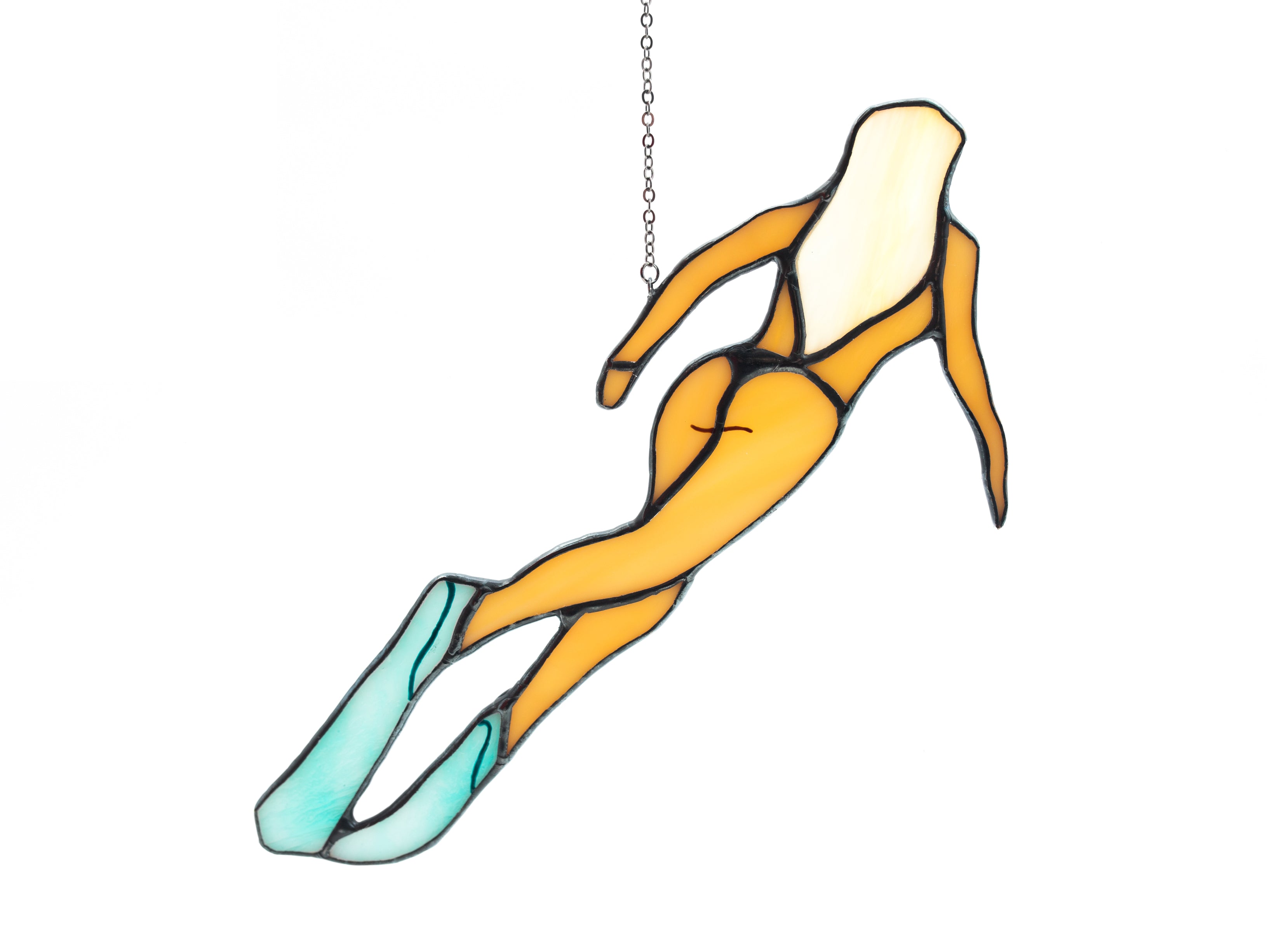 Stained Glass Diving Girl Suncatcher - Unique Beach House Decor