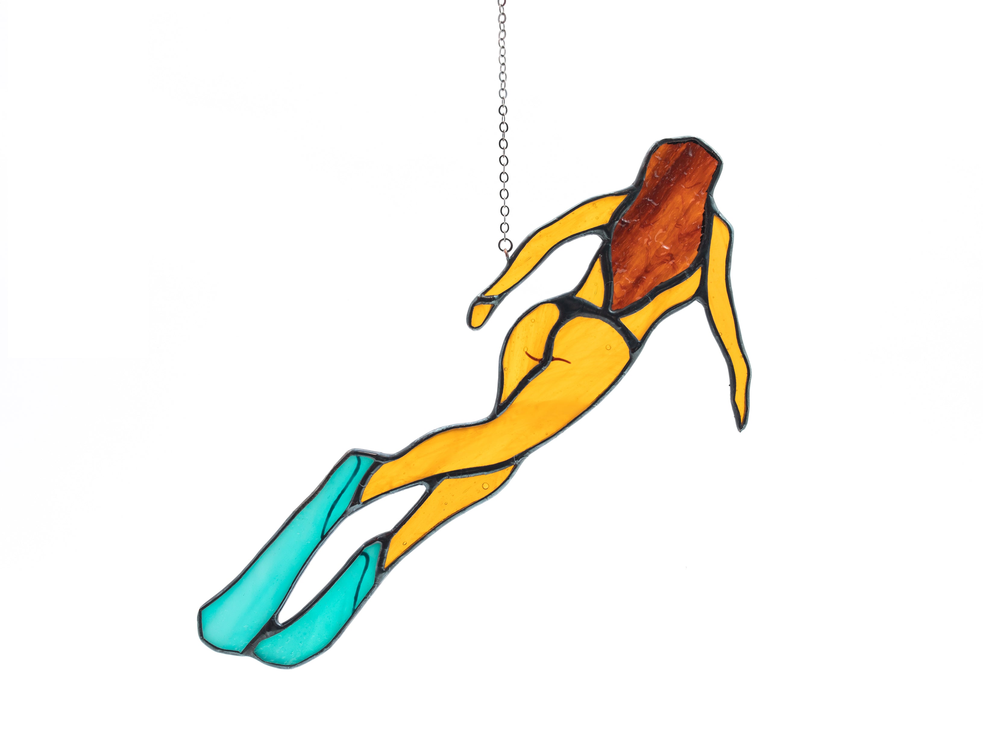 Stained Glass Diving Girl Suncatcher - Unique Beach House Decor