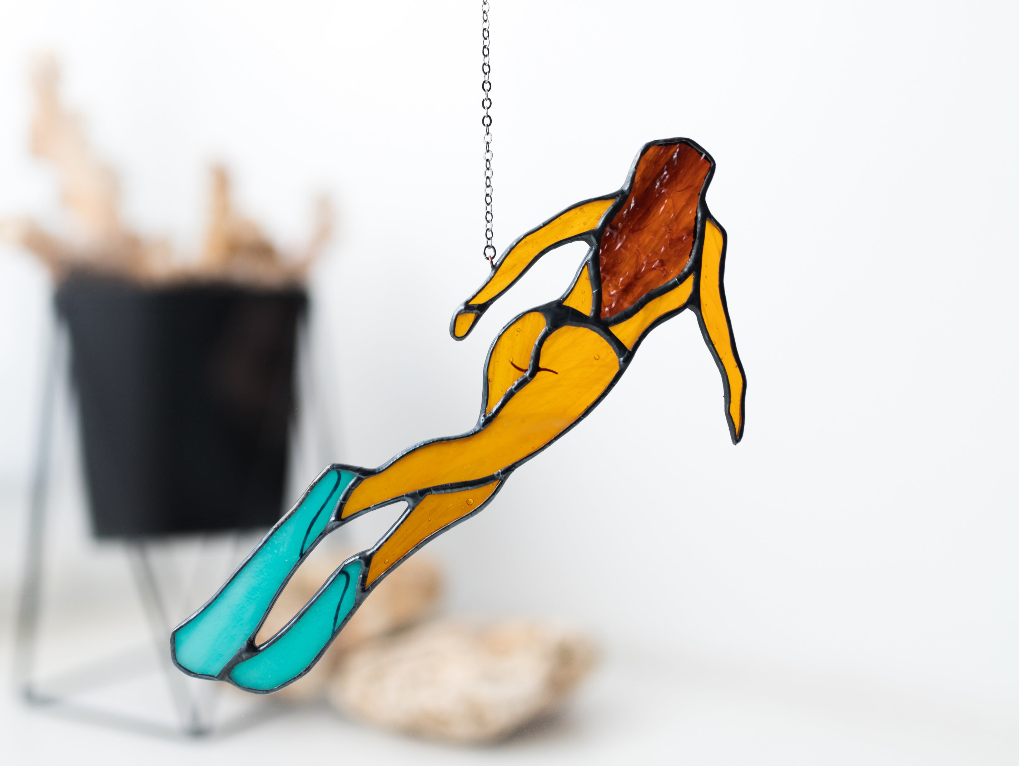 Stained Glass Diving Girl Suncatcher - Unique Beach House Decor