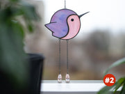 Hummingbird stained glass window hangings, Round Bird gifts for bird lovers, Bird suncatcher