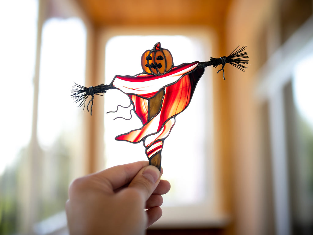Halloween stained glass Scarecrow pumpkin decor Scary halloween decorations