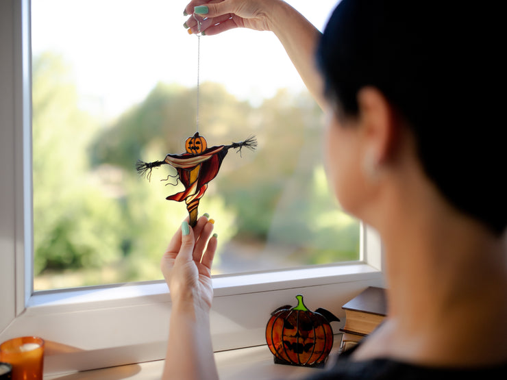 Halloween stained glass Scarecrow pumpkin decor Scary halloween decorations