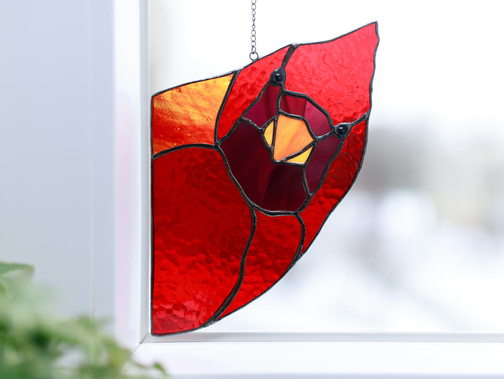 Stained Glass Red Cardinal Suncatcher