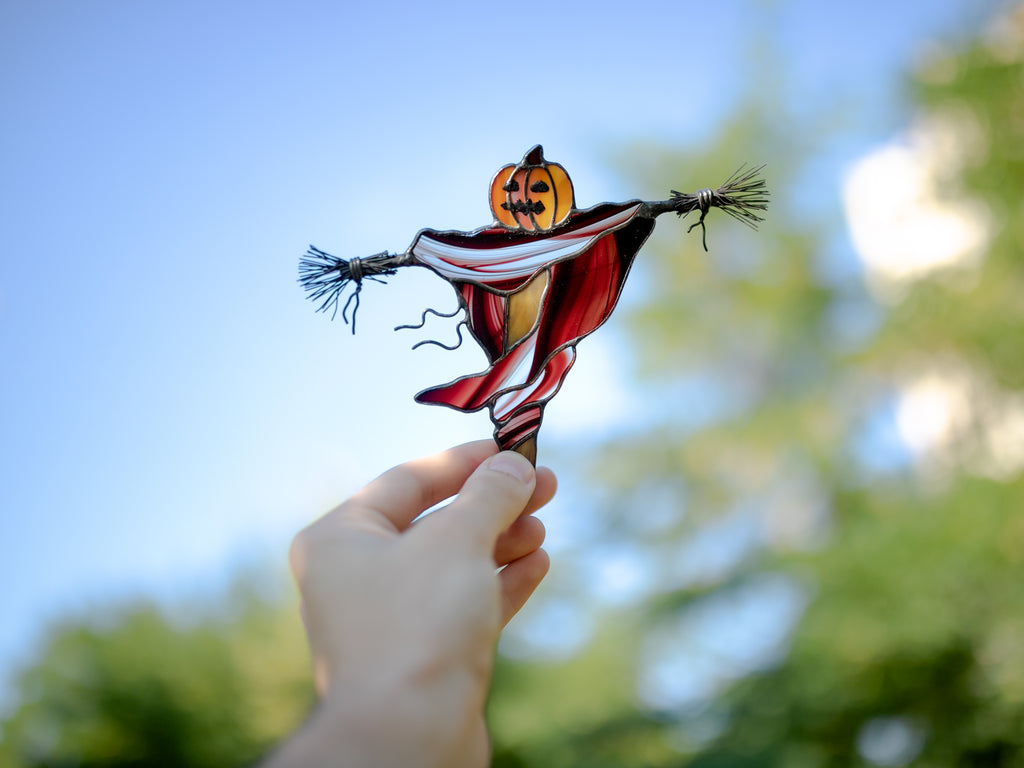 Halloween stained glass Scarecrow pumpkin decor Scary halloween decorations