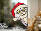 Christmas peeking cat Stained glass suncatcher