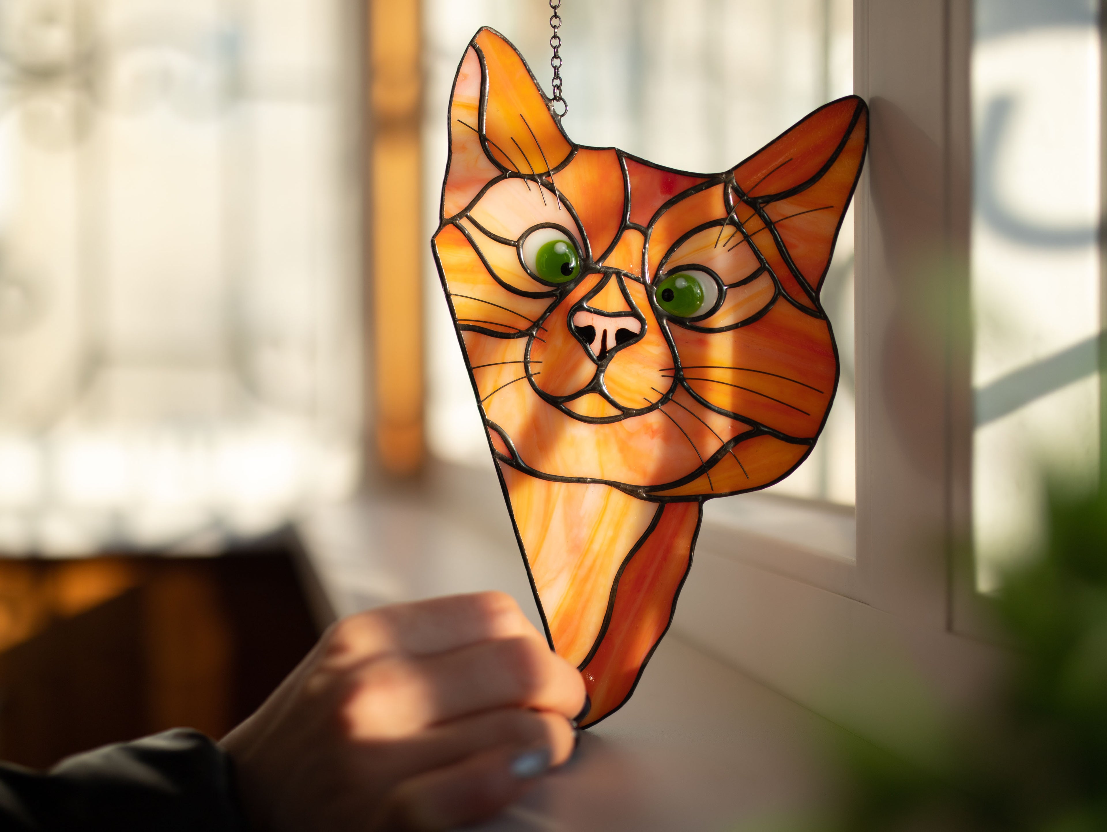 Peeking Cat Stained Glass Suncatcher, Mothers Day Gifts