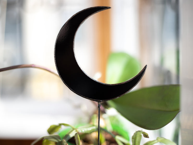 Stained glass moon, Black moon garden stake for indoor, halloween decoration, goth room decor