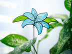 Stained Glass Blue Lily Plant Stake