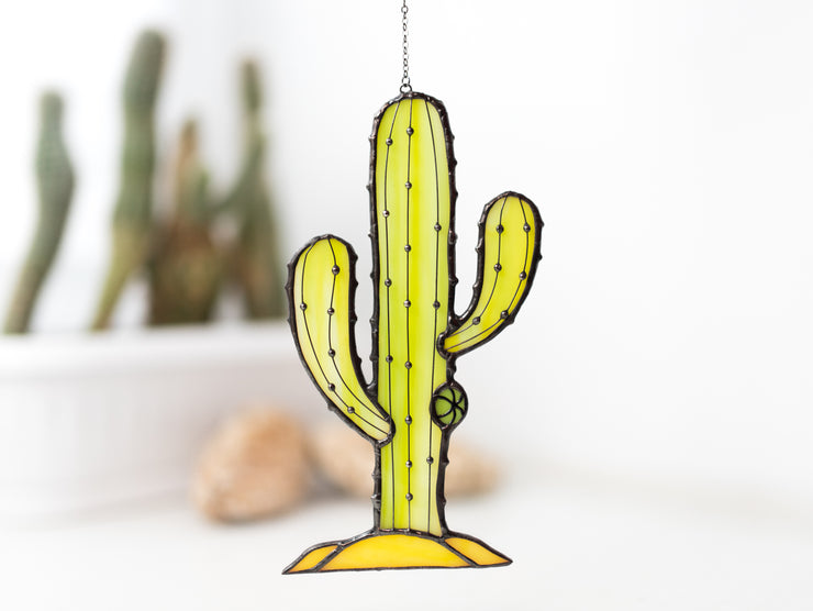 Desert Charm: Stained Glass Saguaro Cactus Suncatcher