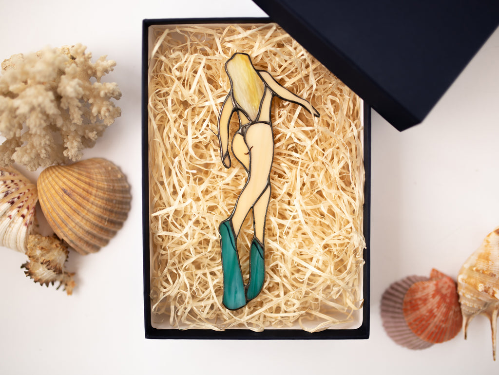 Stained Glass Diving Girl Suncatcher - Unique Beach House Decor