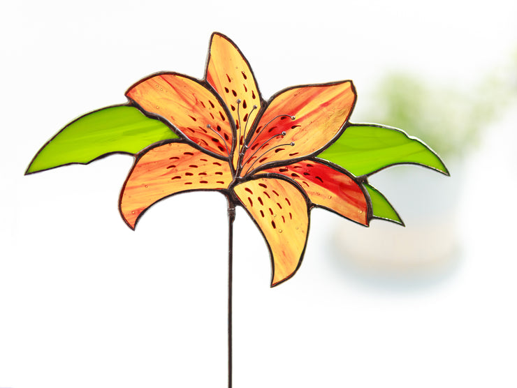 Tiger Lily Stained Glass Garden Stakes - Flower Plant stakes - Gift for Mom form Daughter