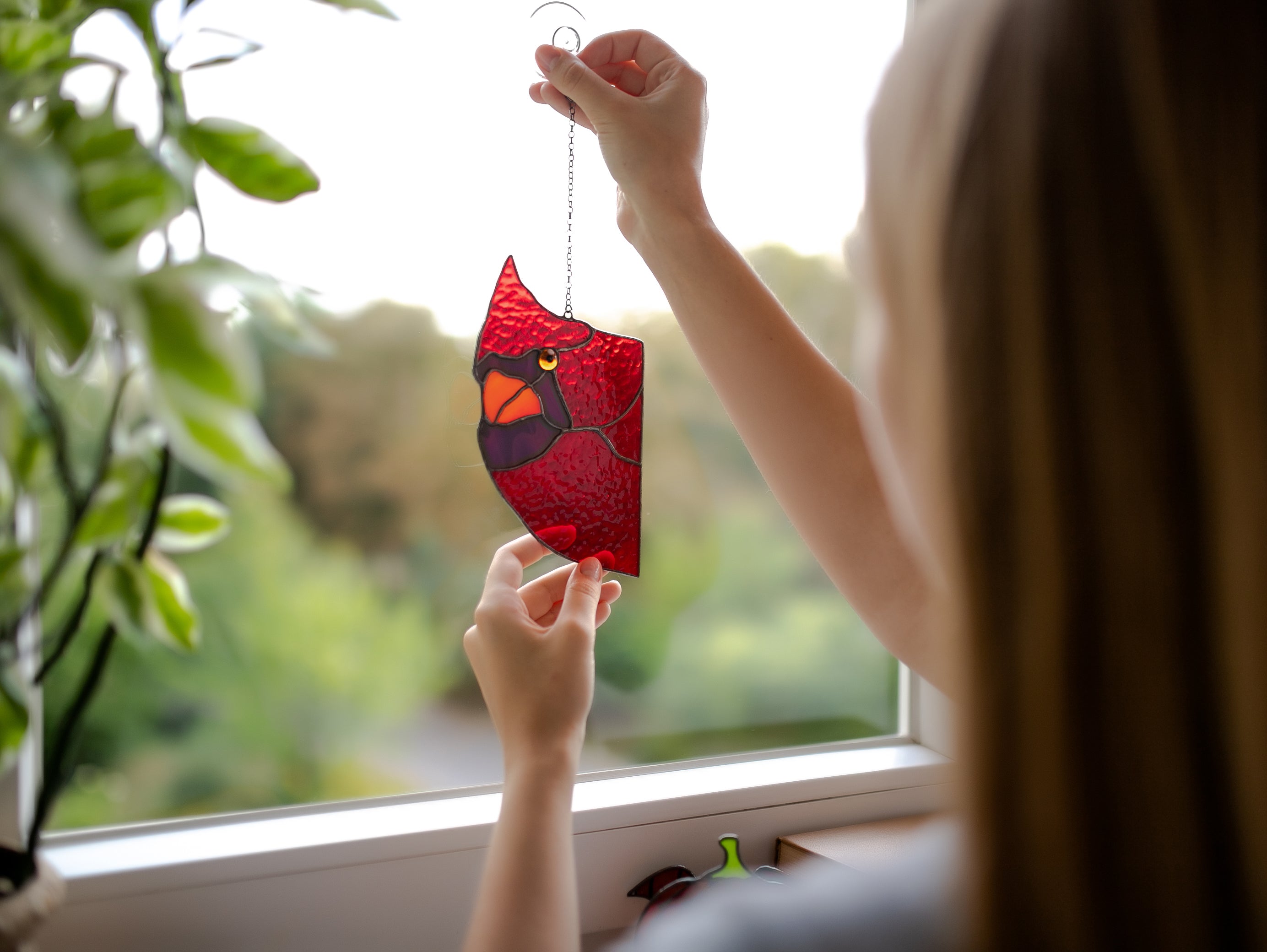 Stained Glass Red Cardinal Suncatcher