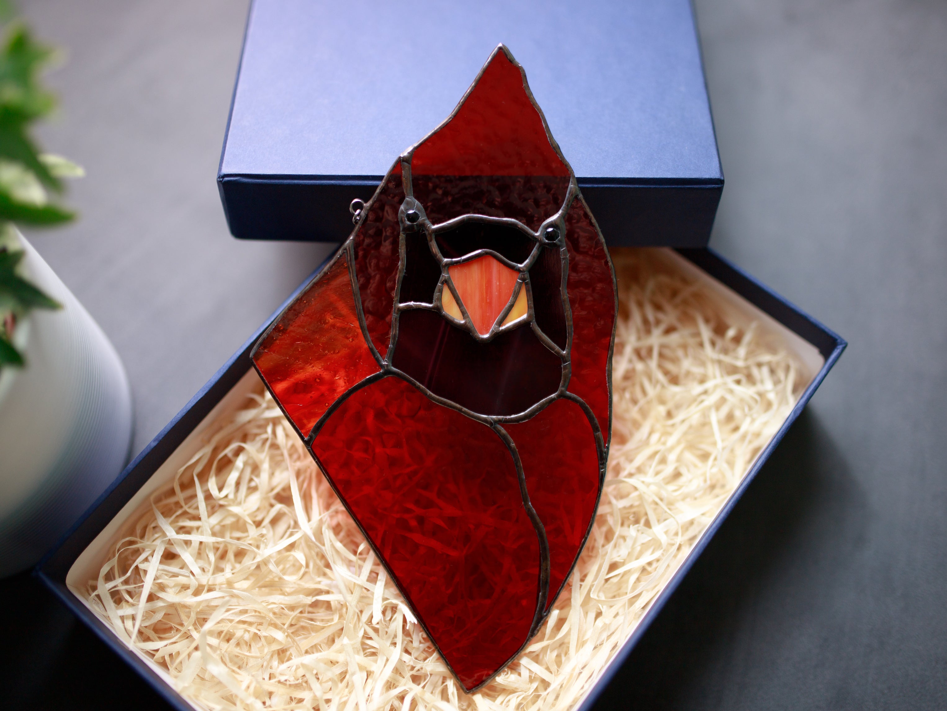 Stained Glass Red Cardinal Suncatcher