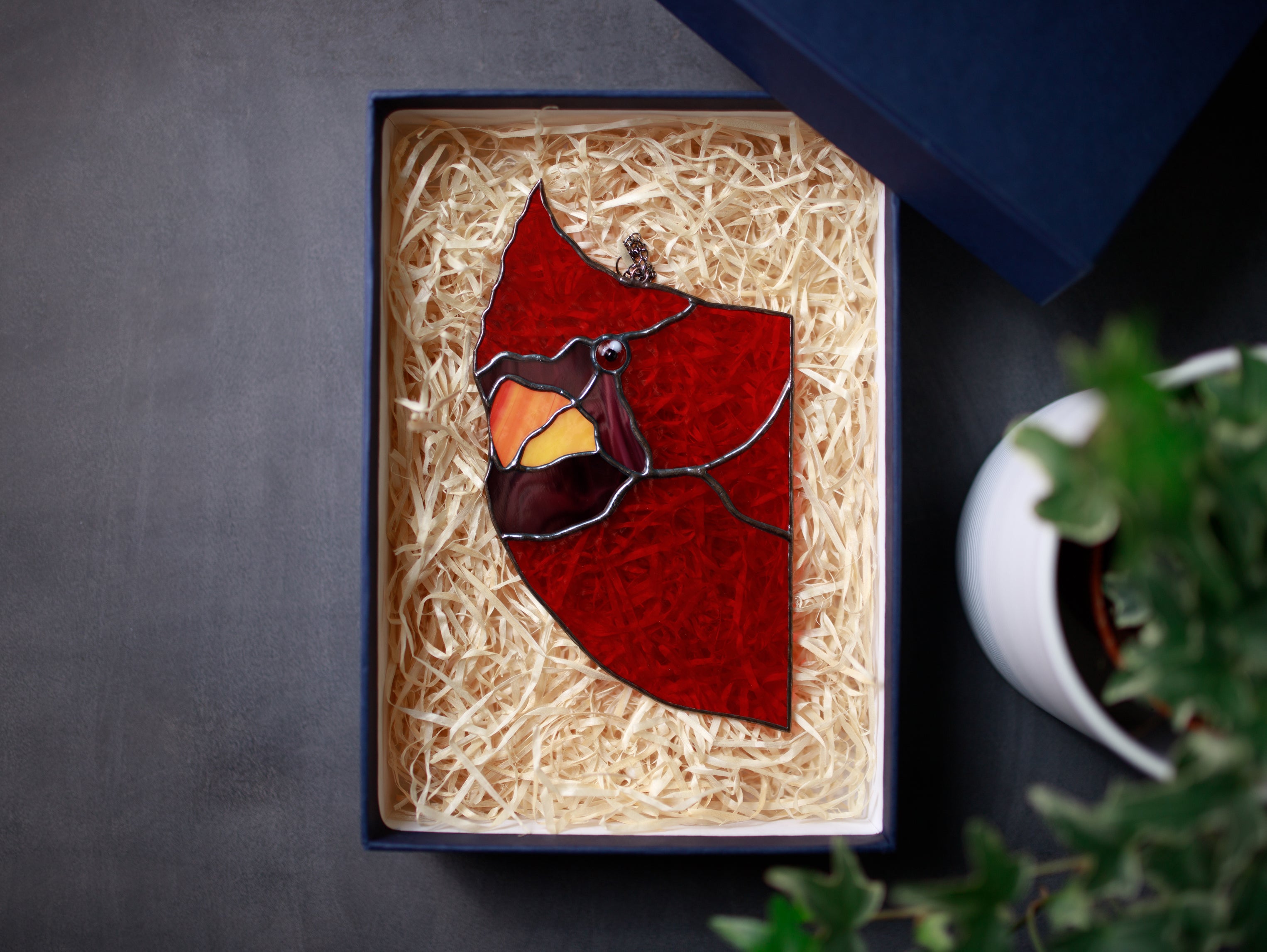 Stained Glass Red Cardinal Suncatcher