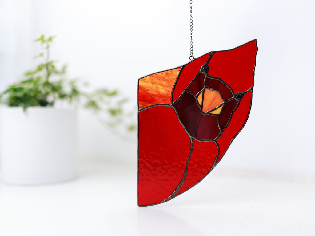 Stained Glass Red Cardinal Suncatcher