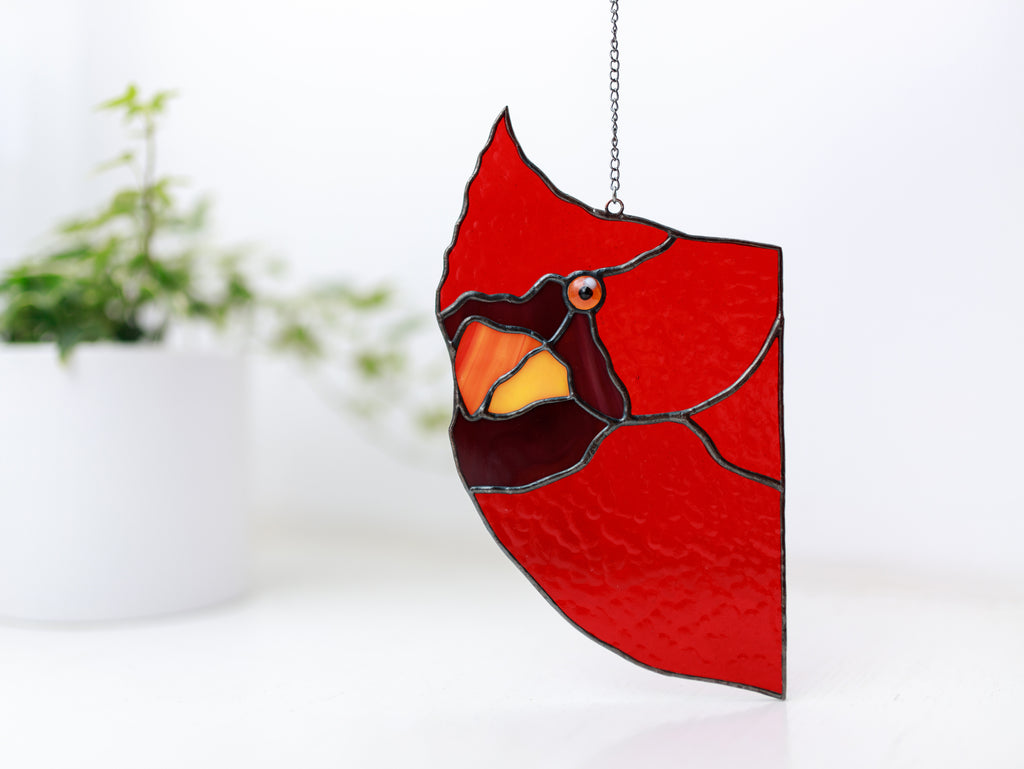 Stained Glass Red Cardinal Suncatcher