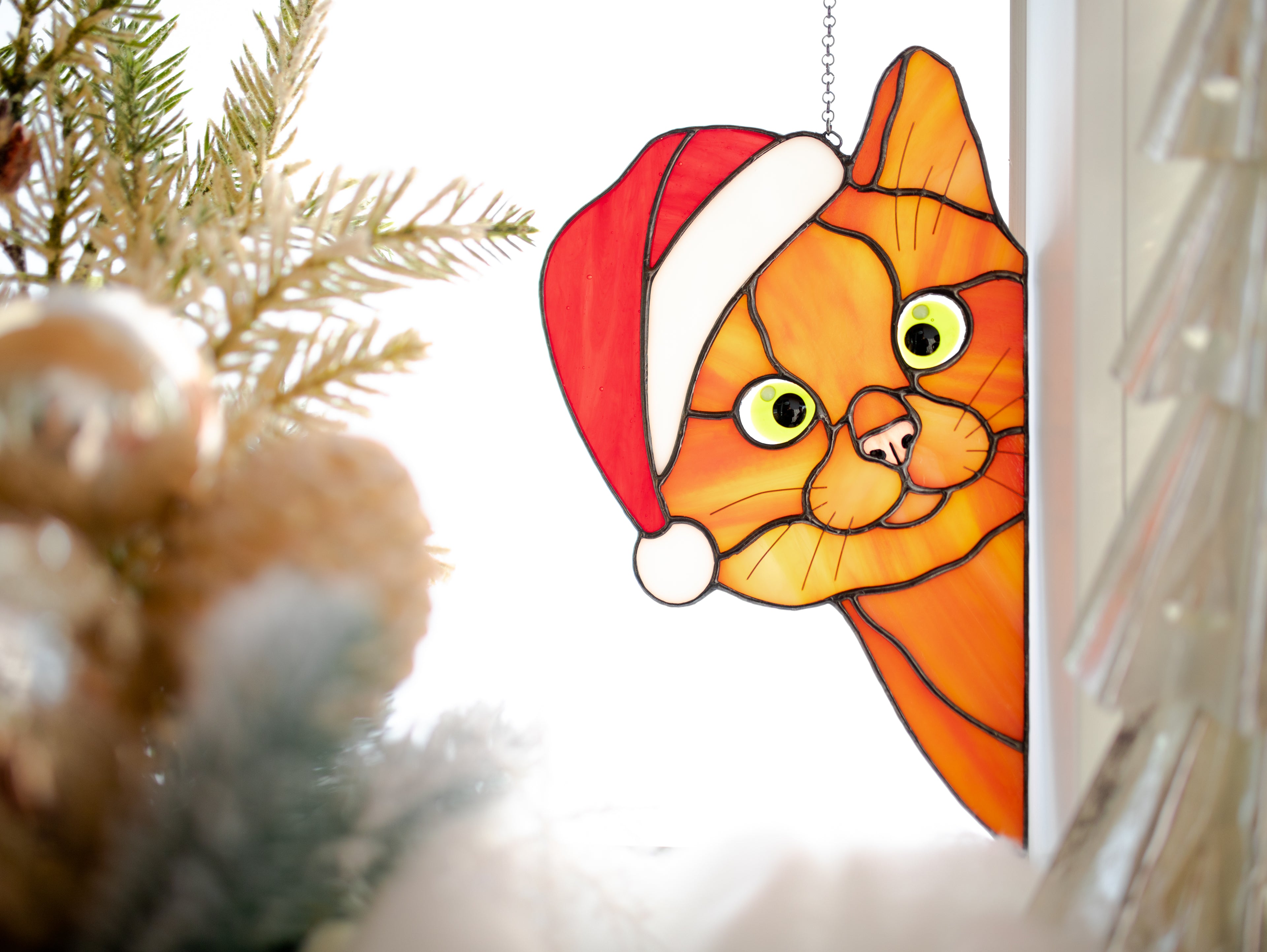Christmas decor Stained glass Kitty suncatcher