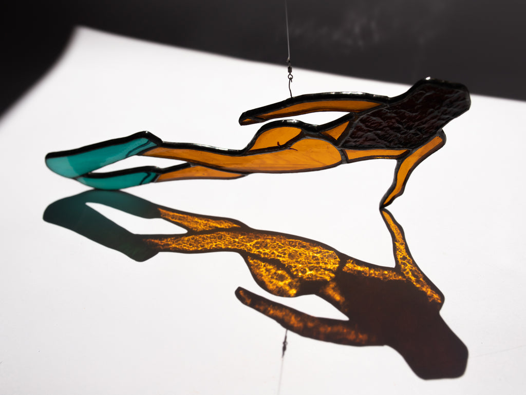 Stained Glass Diving Girl Suncatcher - Unique Beach House Decor
