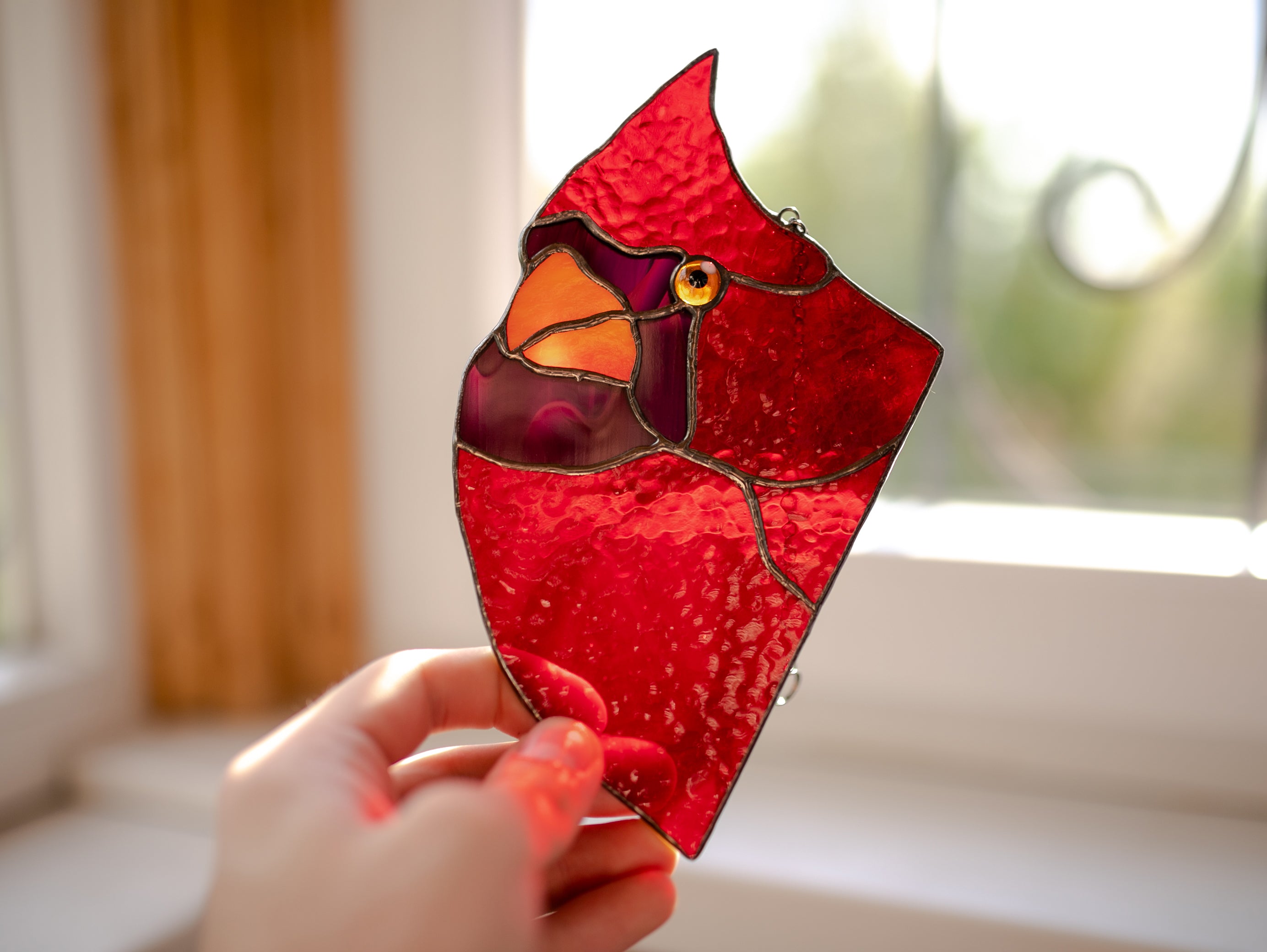 Stained Glass Red Cardinal Suncatcher