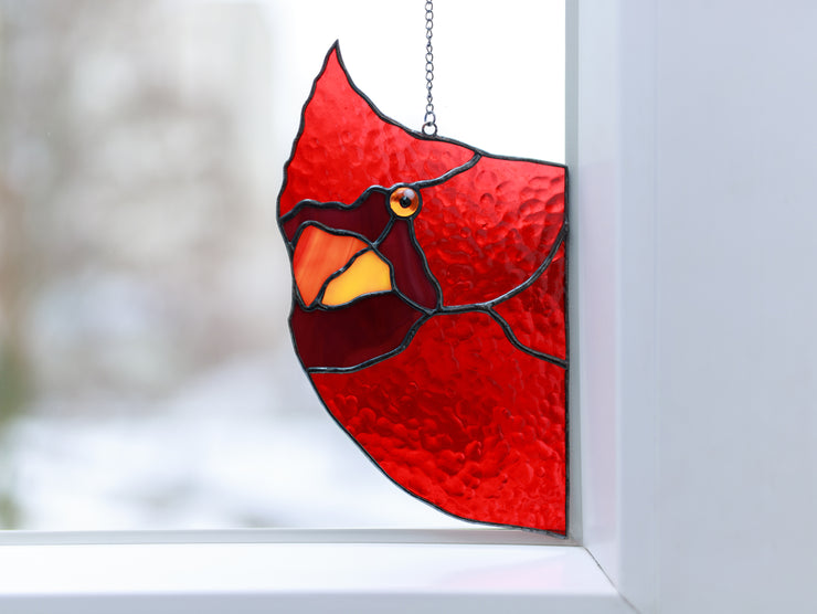 Stained glass Northern Red Cardinal Suncatcher