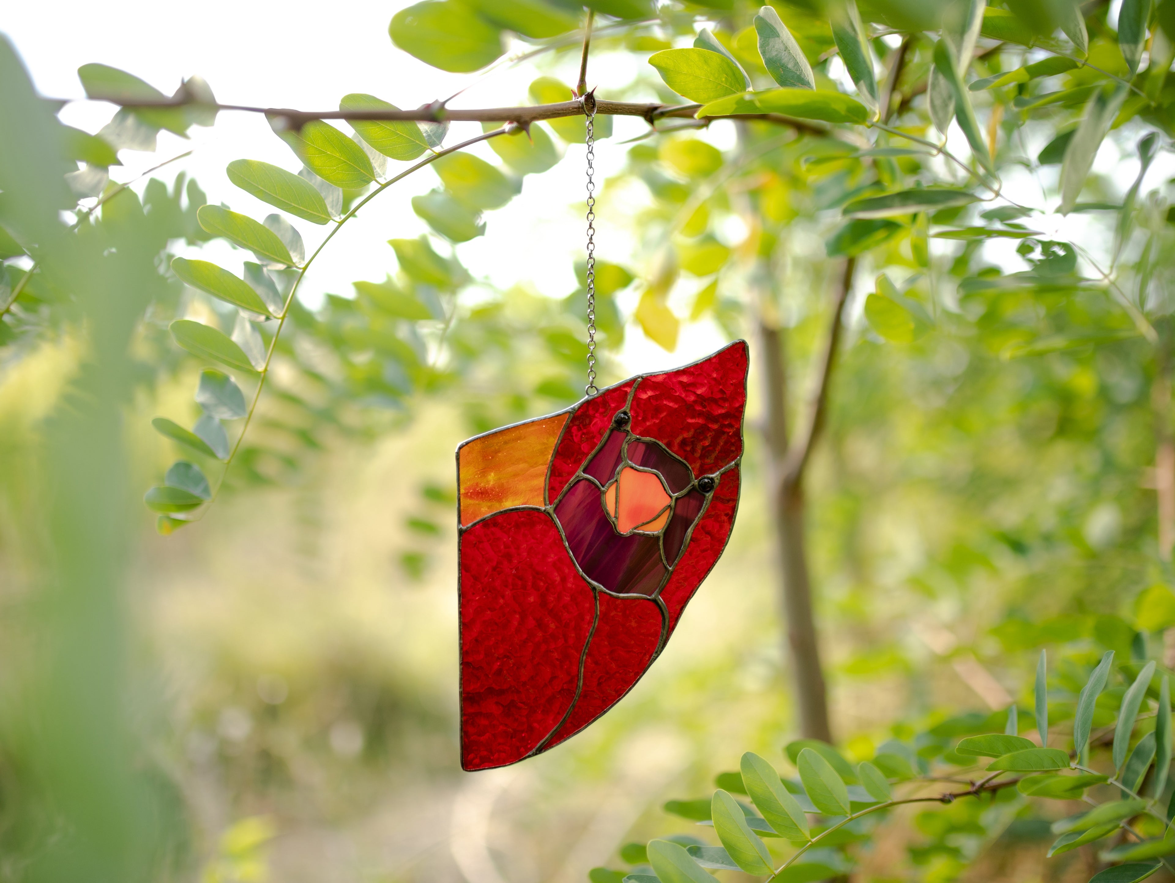 Stained Glass Red Cardinal Suncatcher