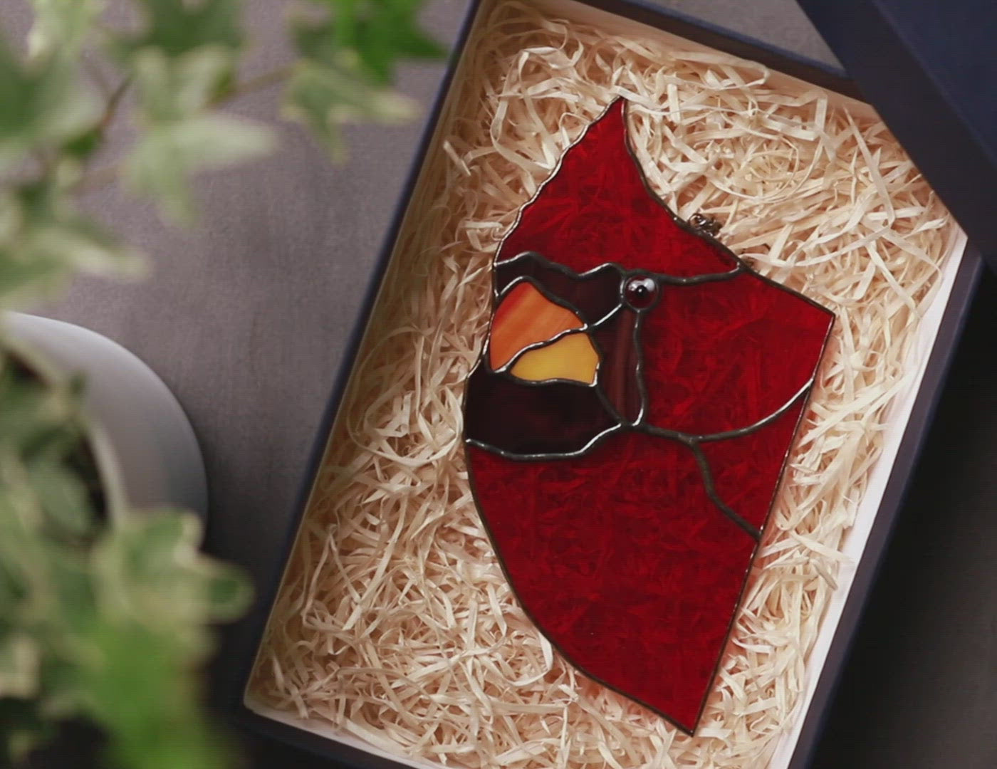 Stained Glass Red Cardinal Suncatcher