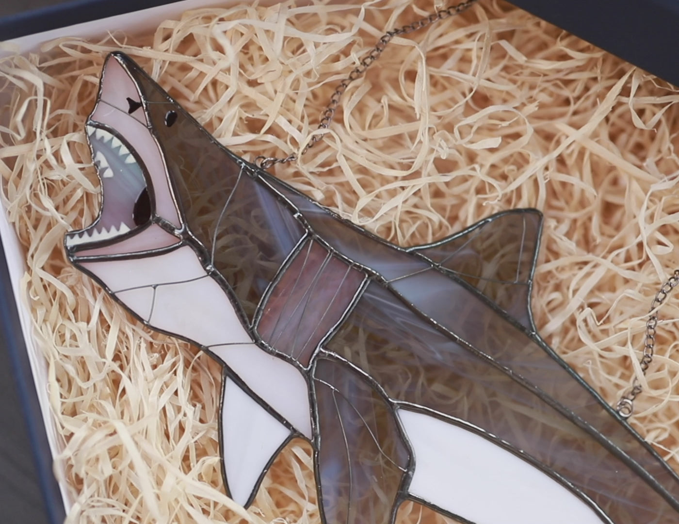 Stained Glass Shark Suncatcher, Gray Fish Window Hangings