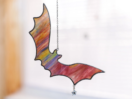 Stained Glass Bat Suncatcher Halloween decor indoor Bat Window hanhgings Horror decor