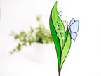 Stained Glass Lily of the Valley Plant Stakes Butterfly on Green Leaf Suncatcher Mothers Day Gift Glass Plant Decor For Pots