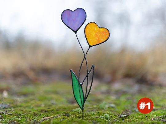 Stain glass heart plant stake, Valentines day gift, Heart garden stake, St Valentine decor, Christmas gifts for her