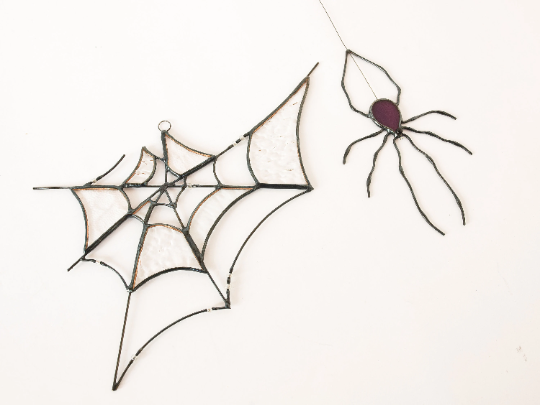 Spider web, Stained glass spider on the web, Window hangings, Halloween spider suncatcher, Gothic decor for Halloween