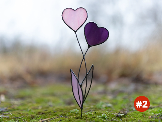 Stain glass heart plant stake, Valentines day gift, Heart garden stake, St Valentine decor, Christmas gifts for her