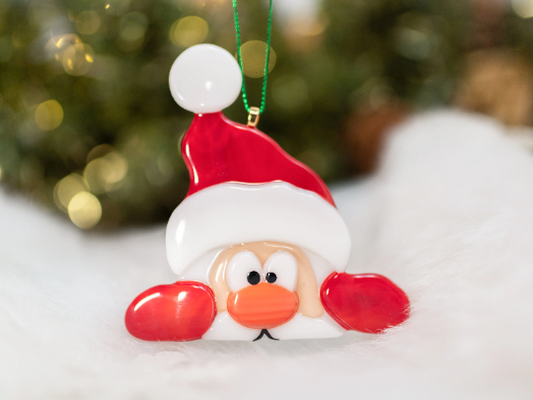 Christmas clearance, Peeking Santa ornament, Fused glass ornament, Christmas tree decorations, New year gift
