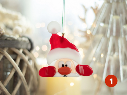 Christmas clearance, Peeking Santa ornament, Fused glass ornament, Christmas tree decorations, New year gift